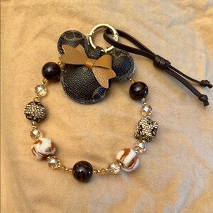 Brown and Gold Beaded Unbranded Purse Charm/Keychain